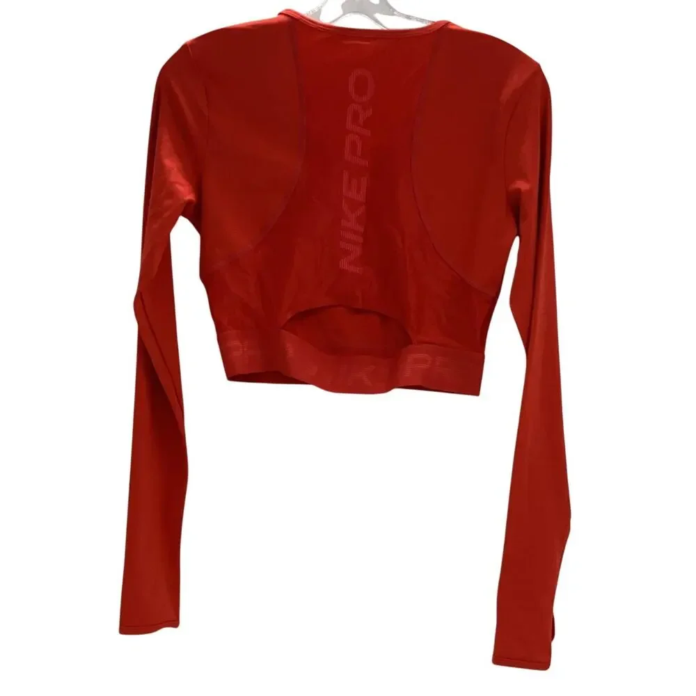 Nike Women's Pro Dri-FIT Cropped Long-Sleeve Top Light Crimson/Mineral NWT